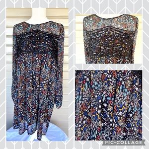 🔴 Pretty Empire Waist Style Dress w/Black Lace Detailing & Rich Jewel Tones